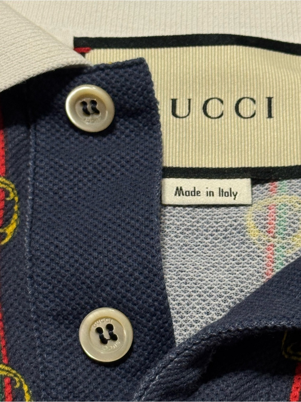 Gucci Printed Collar Navy Blue Polo Shirt Men’s Size XL NWOT - Picture 3 of 6